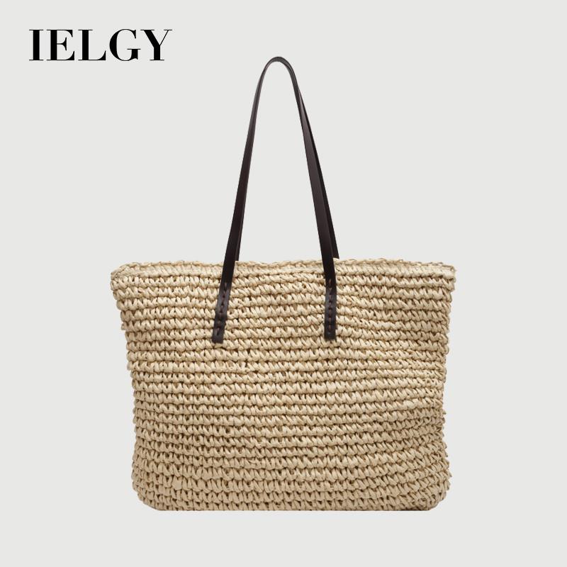 IELGY Commuter Straw Tote Bag Large Capacity All-Match Woven Shoulder Bag