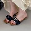 Leopard Buckle Slippers Loafers Shoes Woman Square Toe Women Heeled Sandals 2025 Trend Shallow Summer Flip Flops Casual Slides