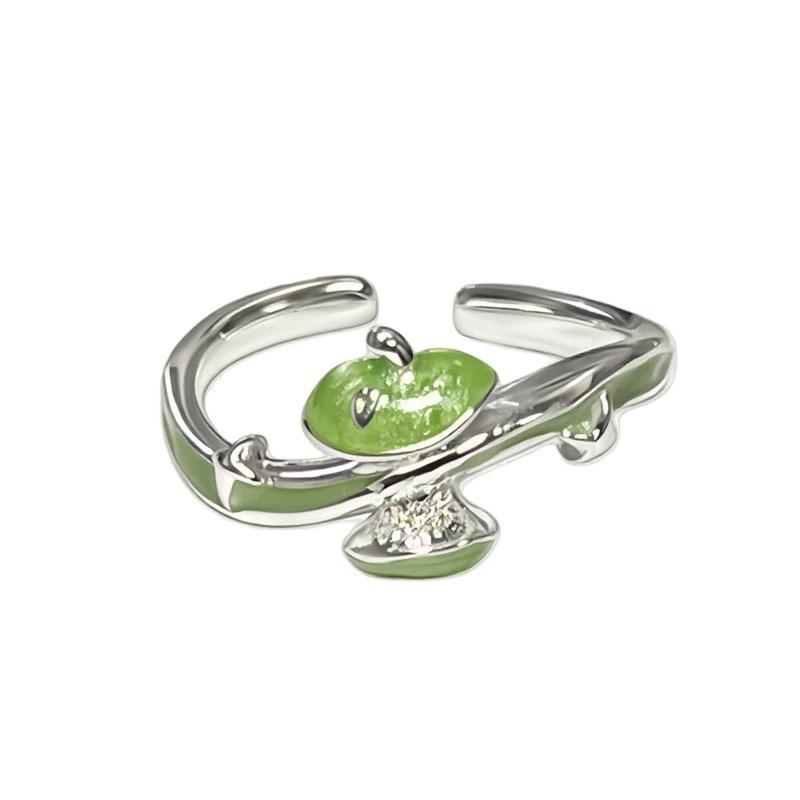 Super Sweet Apple Strawberry Fruit Enamel Open Ring Niche Design Cute Sweet‑Cool Adjustable Stack‑Wear Index‑Finger Trend Jewelry