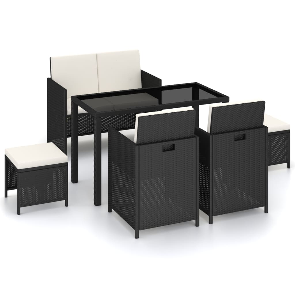 6 Piece Garden Dining Set with Cushions Poly Rattan Black
