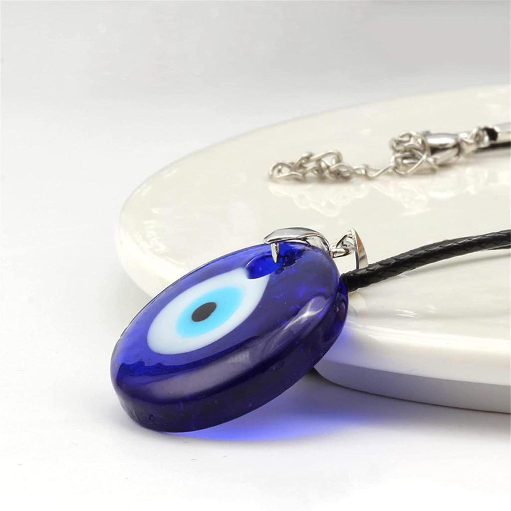 European & American Pink Wax Rope Necklace with Turkish Blue Evil Eye Pendant