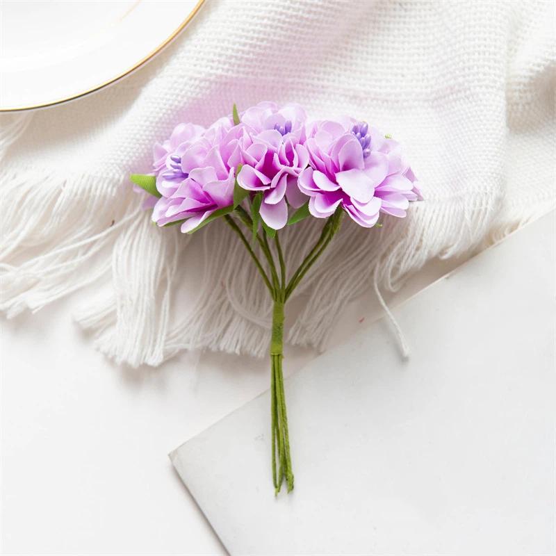 Mini Artificial Carnation Bouquet 6 Heads Handmade Silk Hydrangea Bouquet Realistic Diy Fake Plants Year'S Decor