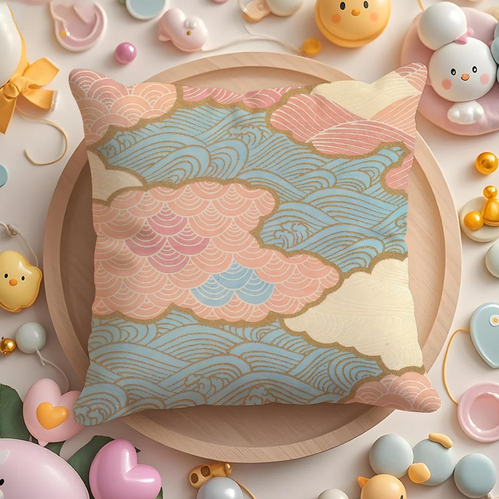 Japanese style pattern Cushion Cover Home & Car Multi-Scene Pillow Cover - Reversible, Soft & Durable for Daily Use