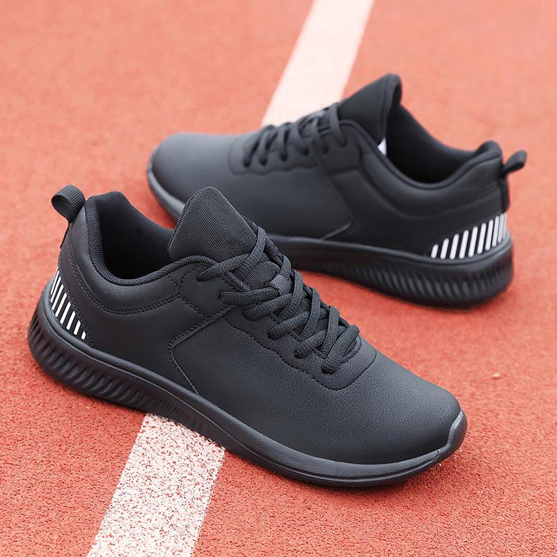 Leren sneakers voor lente en herfst, lichtgewicht waterdichte reisschoenen, volledig zwart, antislip dagelijkse casual hardloopschoenen