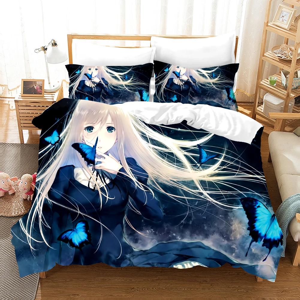 Anime Tjej Sängkläder Set Tecknad Mode 3D-tryck Täcke Lyx Queen King Singel Påslakan Set Hemtextil Dekor Modernt