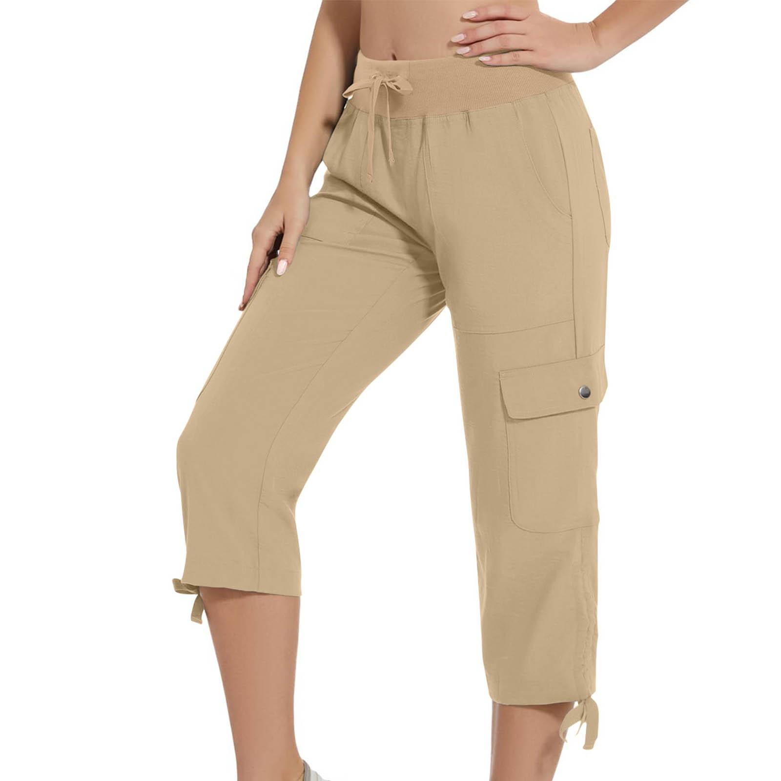 

Women Outdoor Casual Cargo Capri Pants with Pockets Adjustable Waistband Lightweight Travel Loose Fit Cropped Trousers for Everyday Use M хакі