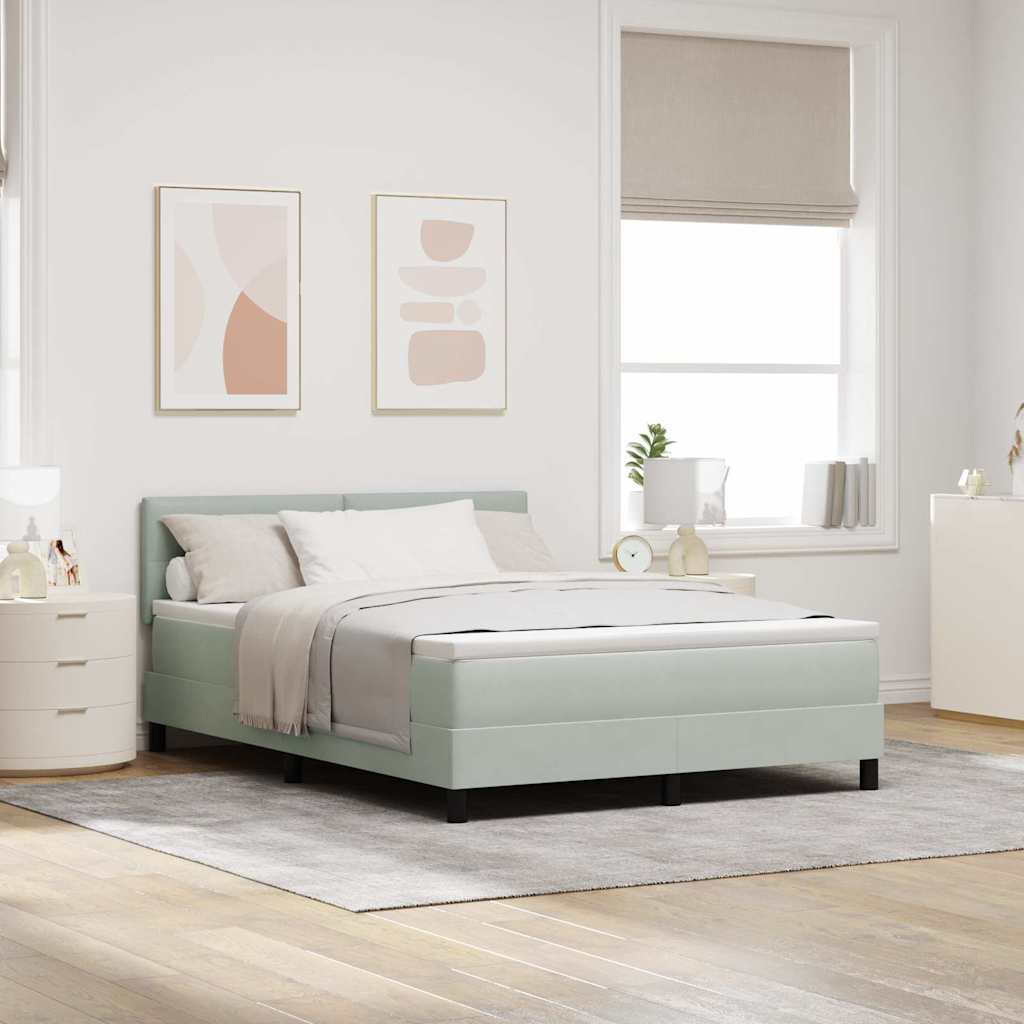LED Box Spring Bed with Mattress Light Grey 140 x 200 cm Velvet