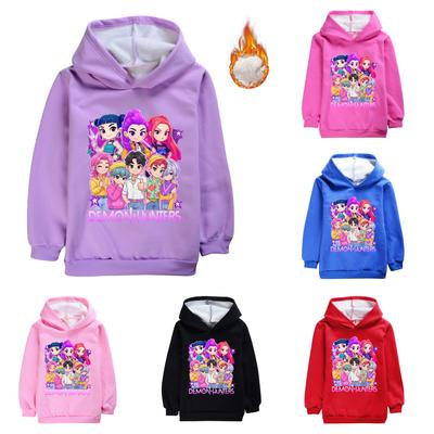 4899 Girls Kpop Rumi Zoey Mira Sajaboys Print Children Long Sleeves Velvet Warm Winter Hoodie