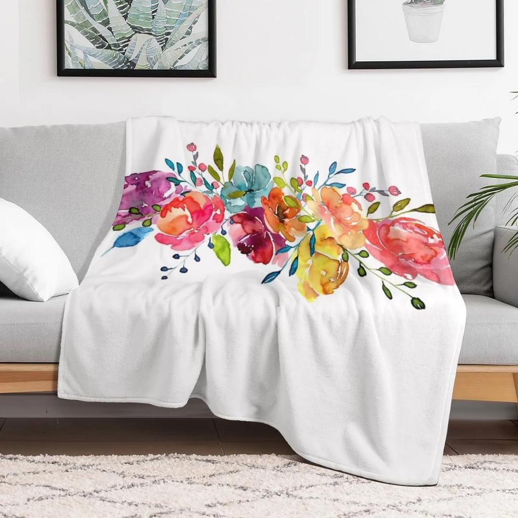 Bright Flowers Summer Watercolor Peonies Throw Blanket Warm Comfortable Blanket Gift for Parents Friends