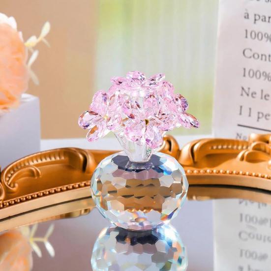 Faux Crystal Flower Figurine Forget Me Not Flower Gift for Women Sympathy Clear Glass Flower Ornaments for Valentine's Day Birthday Table Decor