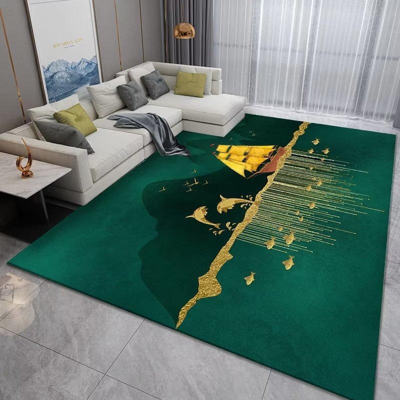 Modern Luxury Decoration Bedroom Carpet Big Size Antiskid Foldable Rug Living Room Décor Green Geometric Cloakroom Floor Mat