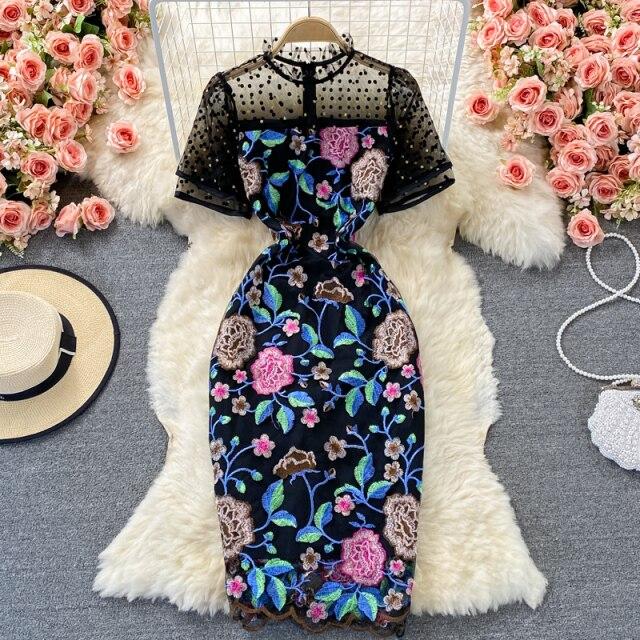 Buy Vinatge Runway Embroidery Floral Tulle Dress Women Polka Dot Mesh  Elegant Luxury Flower Evening Party Bodycon Vestidos at affordable prices   free shipping, real reviews with photos  Joom