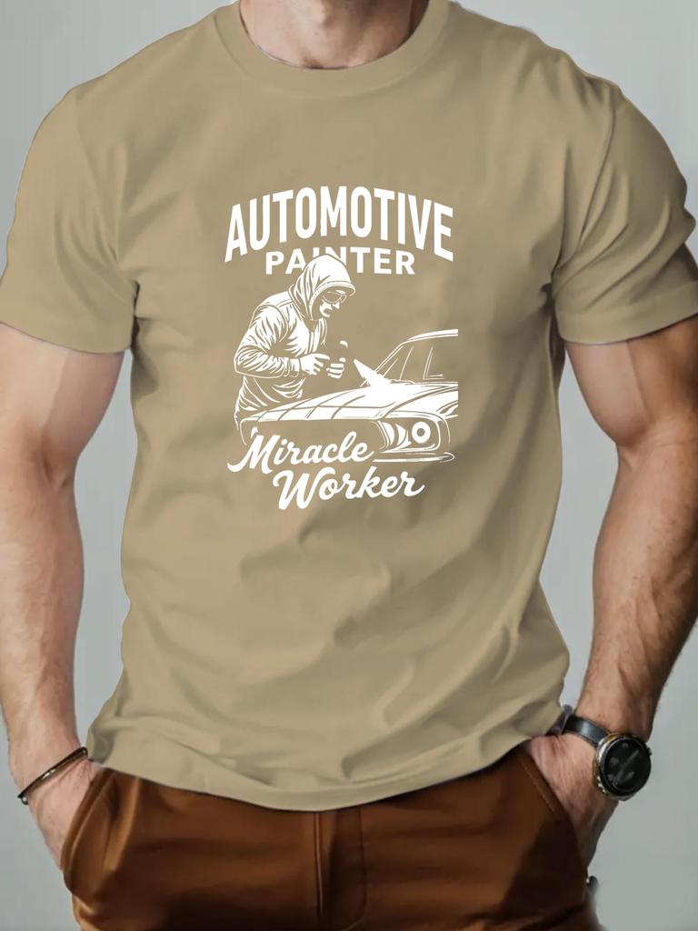 Man‘s T-shirt 100% Cotton Car repair Cartoon Printing Men Round Neck Casual Short Sleeve Summer Breathable Streetwear Top Tees