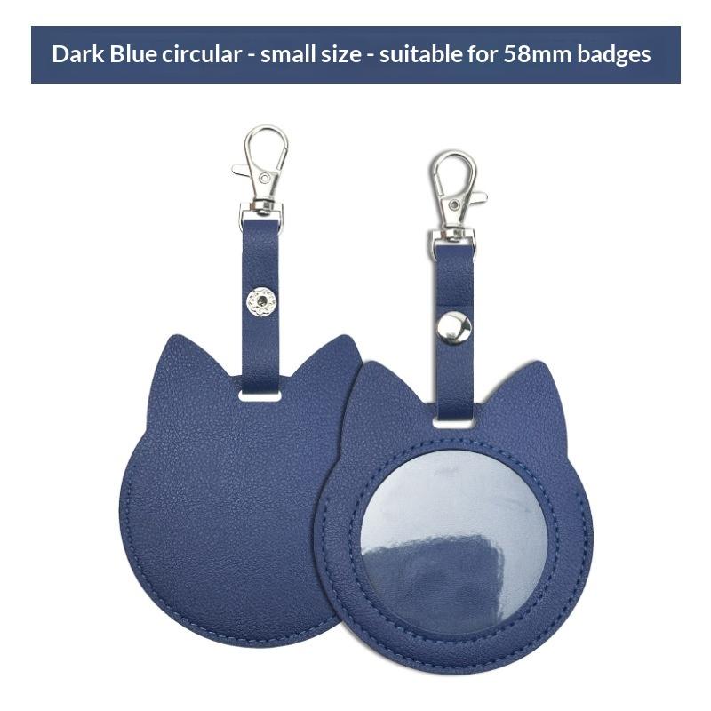 PU Leather Card Holder Cat Ear Design Cute Round Badge Reel For Work Office Travel Luggage Keychain Pendant