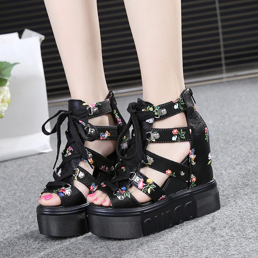Women's Fish Mouth Wedge Sandals - 11cm High Heel, Breathable Mesh, Thick Sole, Roman Style
