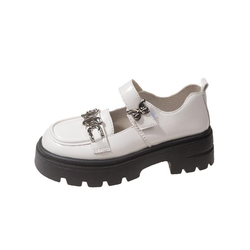 

Черные кожаные туфли женские 2024 года, новые туфли на толстой подошве, в стиле ретро-британской моды, с легкой пряжкой и толстым каблуком 35