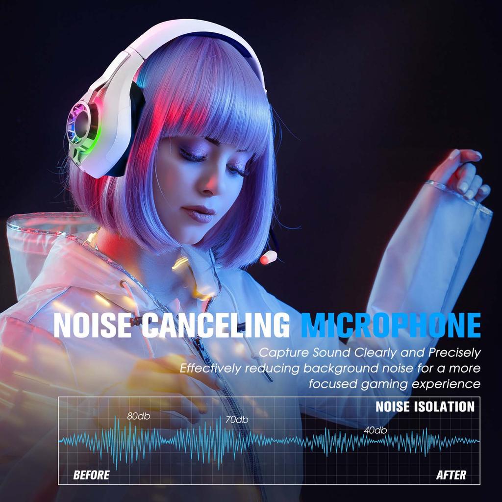 Wireless Gaming Hdset with 2.4GHz/ /Wired Modes, RGB Lighting Game Hdphones with Noise Canceling Mic, 7.1 Surround Sound, for PC, Game Console,