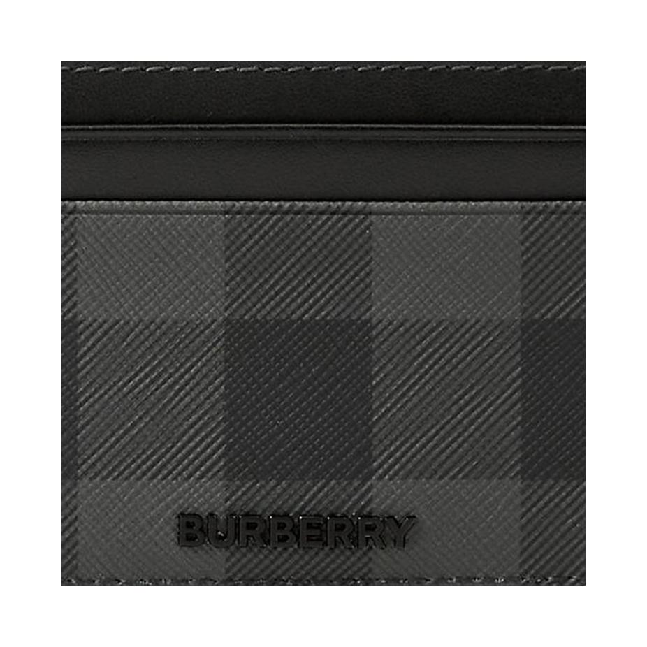Burberry Check Classic Checkered Letter Logo Pu Card Holder For Men Charcoal Color