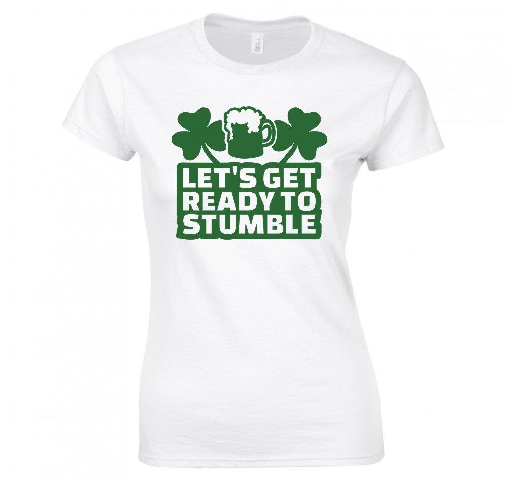 St Patricks Day Lets Get Ready To Stumble Ladies TShirt New S