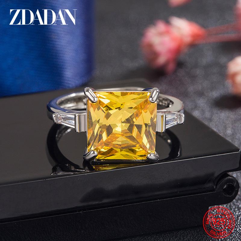 

925 Sterling Silver Yellow Zircon Rings for Women Fashion Wedding Jewelry resizable