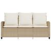 3 Seater Garden Sofa with Cushions & Table Beige Poly Rattan