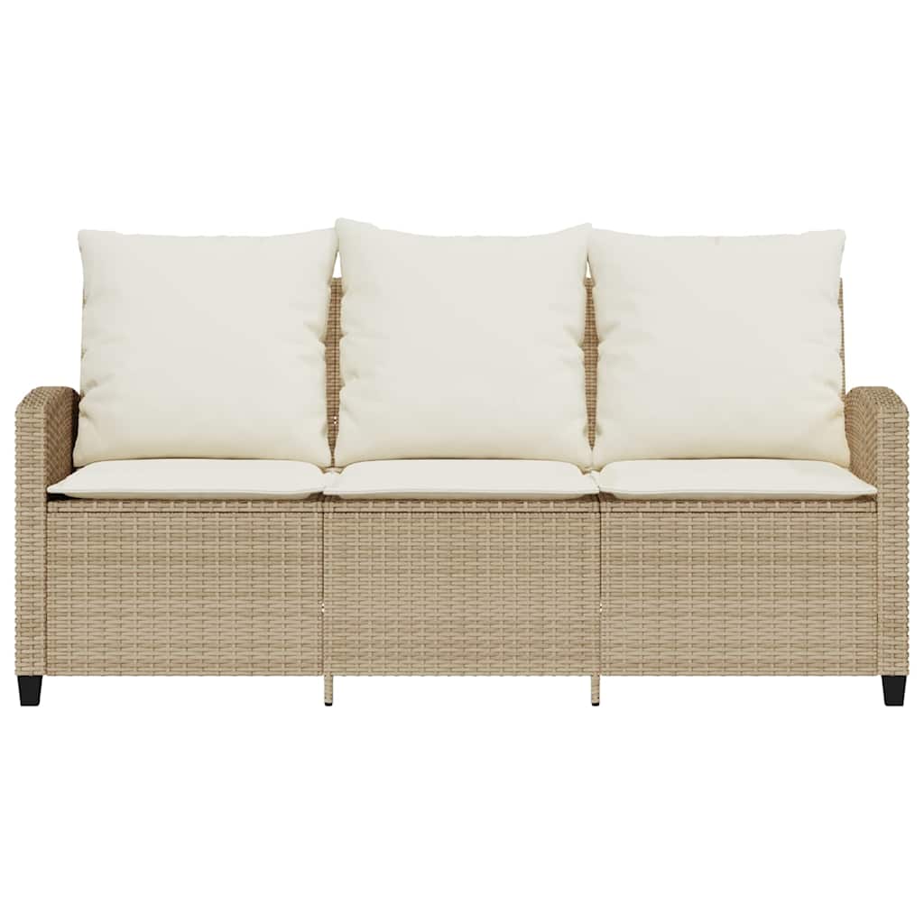 3 Seater Garden Sofa with Cushions & Table Beige Poly Rattan