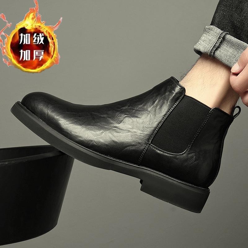 

Pointed British Vintage Chelsea Boots Men s Trend Height Up High Top Leather Shoes Side Zipper Short Boots Medium Top Martin Boots 44