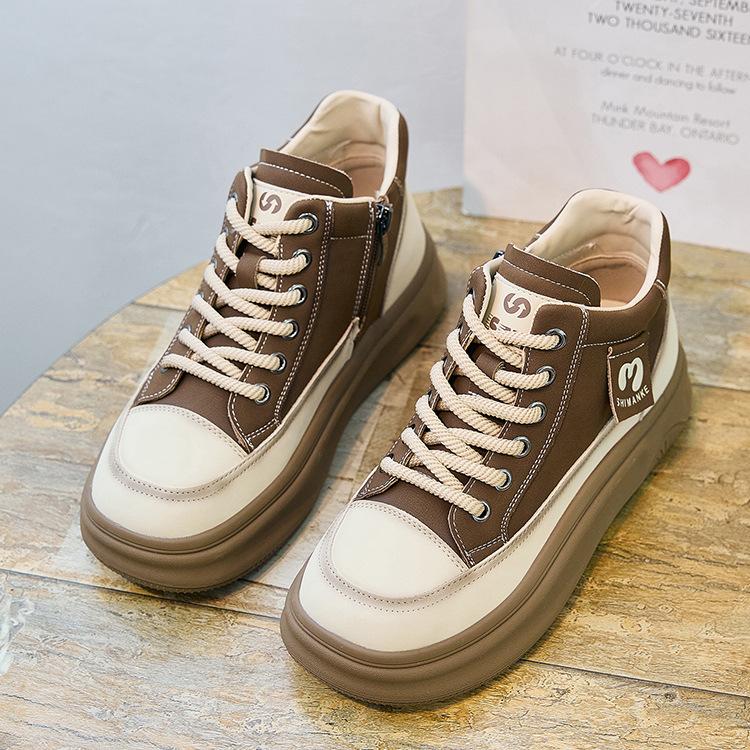 

Женские высокие кеды из коровьей кожи, новые универсальные ретро кроссовки папы на платформе, бархатные короткие ботинки, повседневная обувь из натуральной кожи 39 коричневый