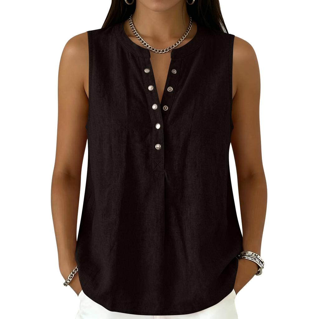 Women Sleeveless V Neck Button Front Loose Fit Casual Tank Top Lightweight Summer Blouse for Daily Wear Office Travel