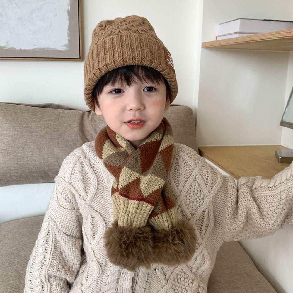 Korean Style Children's Knitted Scarf Soft Warm Winter Neck Collar Boys Girls Plaid Scarf  Gifts