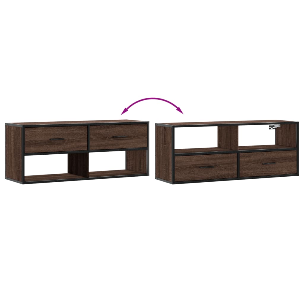 TV Stand in Brown Oak Finish 100 x 31 x 39.5 cm Made of Particleboard and Metal