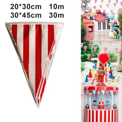 10/30M Carnival Theme Party  Flag Decorations White Striped Pennant Triangle Bunting For Circus Birthday Party Decoration