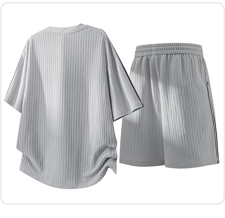 Men's Casual Jacquard Stripe T-Shirt & Shorts Two-Piece Set