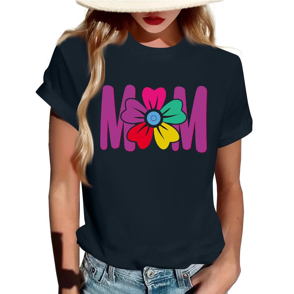 Lässiges, tägliches T-Shirt mit Rundhalsausschnitt und Aufdruck für Erwachsene, kurzärmelig, Buchstaben-Oberteil