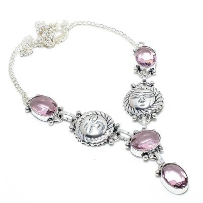 Gema Kunzita Rosa Prata de Lei 925 Joia Colar 18" s4P24