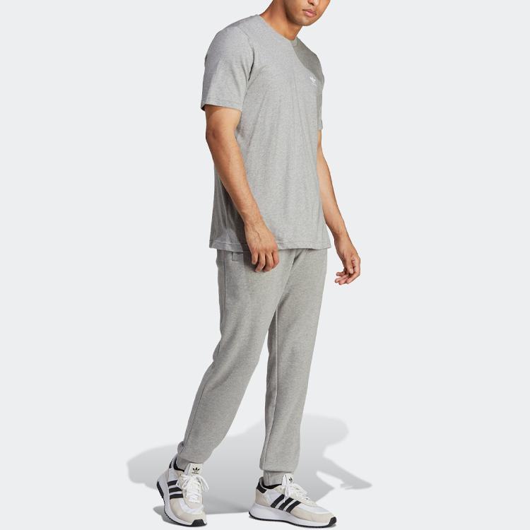 Adidas Originals Trefoil Essentials Pants With Solid Color Logo Embroidery And Elastic Cuffs Men Bottoms Medium-Hemp-Gray IA6350