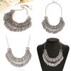 Plated Silver Retro Pendant Necklace With Carved Leaf Tassel Design Gifts For