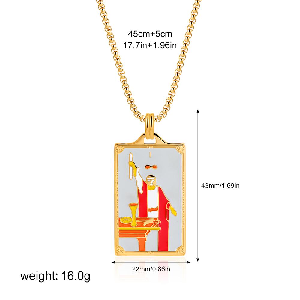 New Design Colorful Enamel Tarot Cards Pendant Necklaces 18K Gold Plated Sun Star Moon Box Chain Choker Jewelry for Women
