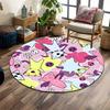 "Colorful Cartoon Cats & Skulls Pattern" Print Round Rug, Living Room, Bedroom, Playroom Carpet, Non Slip Floor Mat, Gift