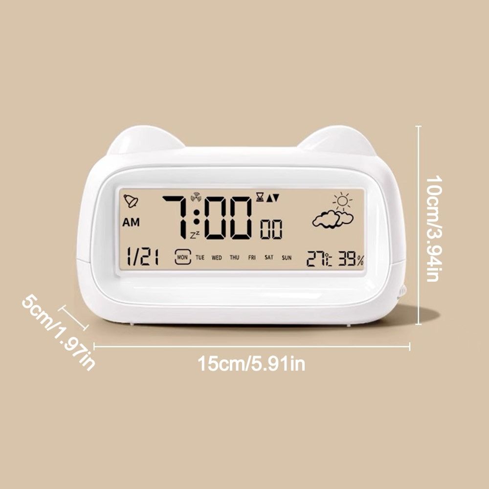 Temperature Display Digital Alarm Clock Humidity Display Week Display Cat Shape Clock Digital Display LCD Screen Alarm Clock