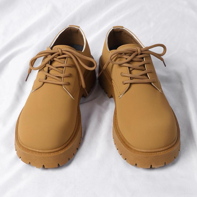 Derby Shoes Men's Spring Low-top Big Yellow Boots Round Head Big Head Shoes Black Tooling Shoes Platform Casual Leather Shoes
