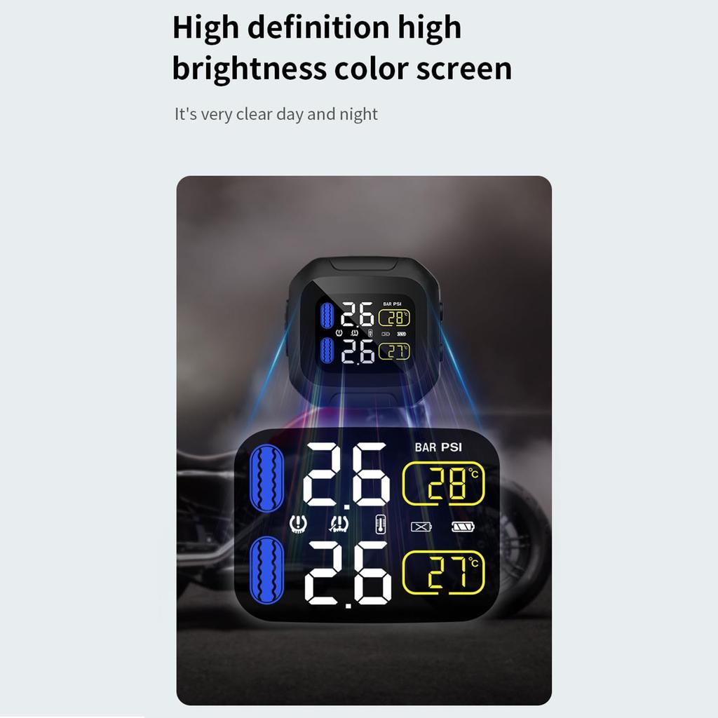 Kabelloses Motorrad-TPMS, Kabelloses TPMS für Motorräder - Kabelloses TPMS Solar-USB Reifendruck
