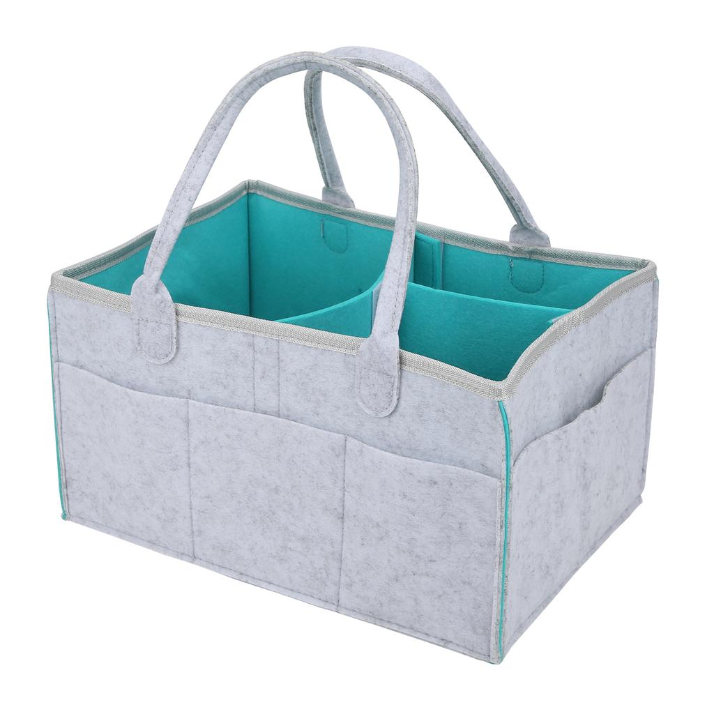 Baby Diaper Organizer Multiple Compartments Mommy Handbag Felt Travel Makeup Holder(Light GrayGreen