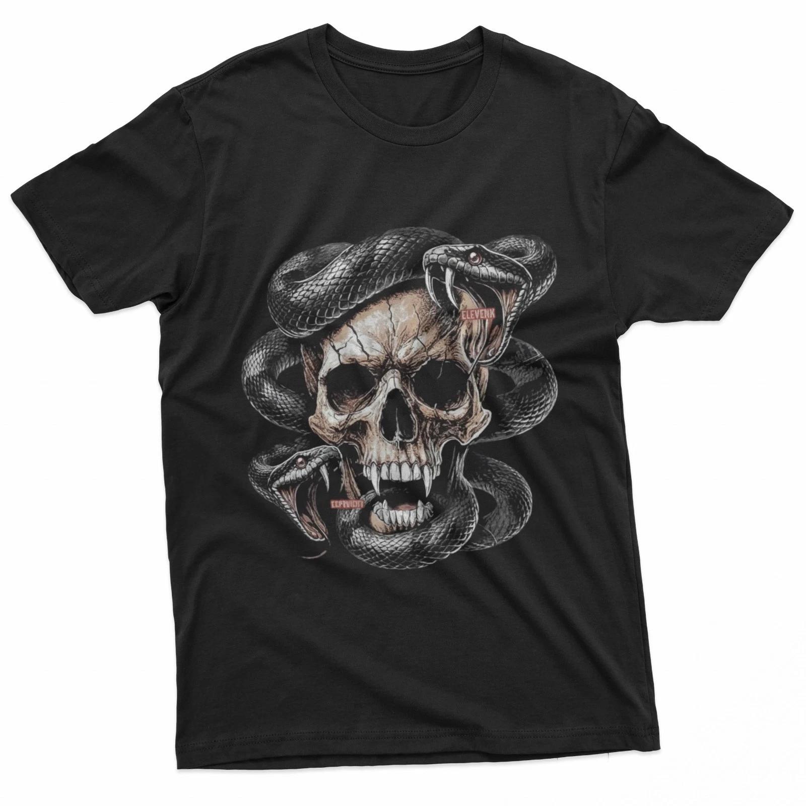 Gothic Skull Snake Streetwear 100% Cotton T-shirt Mens Tees Top S