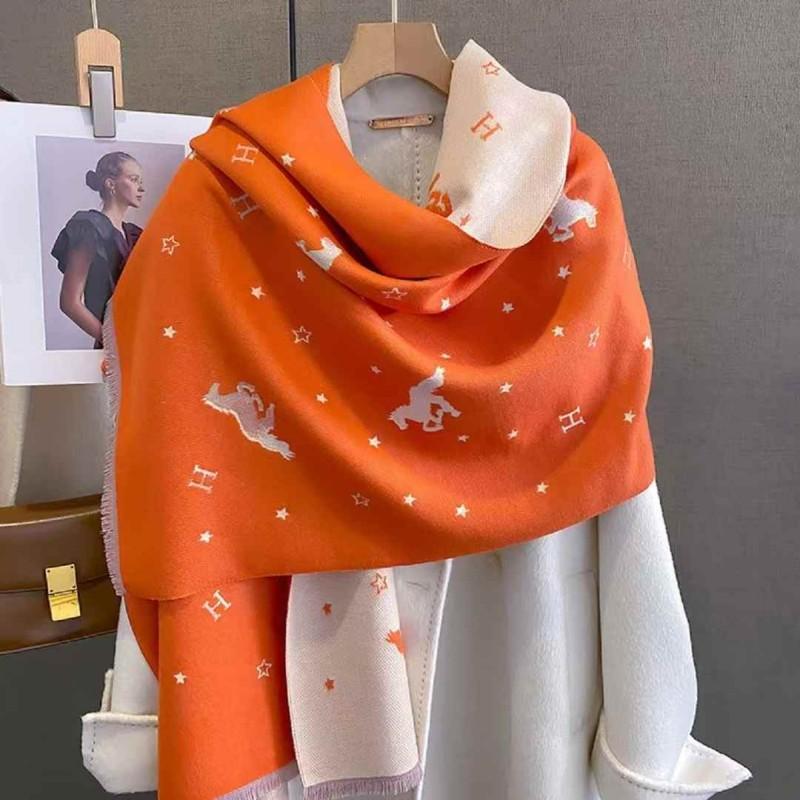Women's Long Thick Warm Korean Style Scarf Imitating Cashmere Winter Fashion Scarf with Stylish Letter Pony Pattern as Shawl