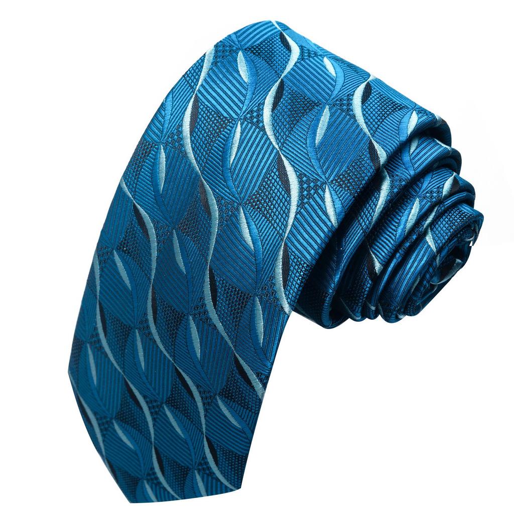 Spring/Summer Blue Series Men's Yarn-Dyed Jacquard Tie - British Style, Hand-Tied, Business Fashion