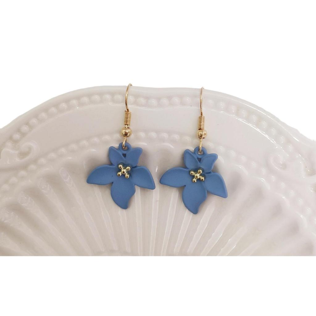 Trendy Blue Flower Ear Hooks: Japanese & Korean Simple Design Niche Fashion Earrings