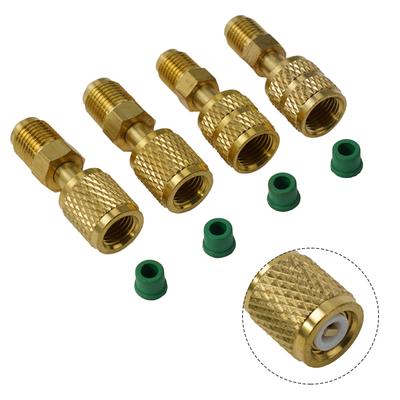R410a R32 R22 HVAC Adapter Set 4pcs 5/16 SAE To 1/4 SAE Quick Couplers Brass Construction for Professional HVAC Tools and Repair