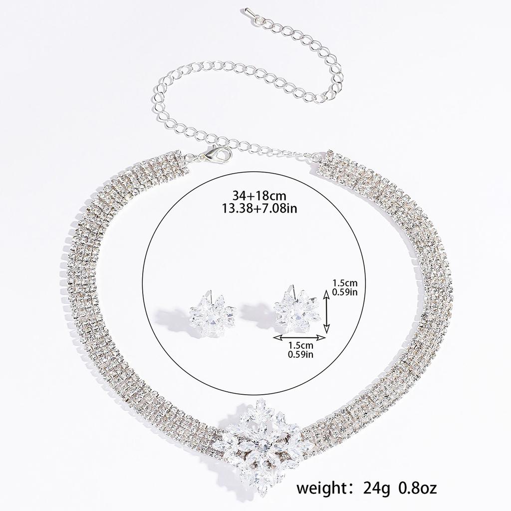 3PC Women's Fashion Copper Inlaid Zircon Claw Chain Flower Necklace Earring Set Suitable for Wedding, Party, Festival Gifts