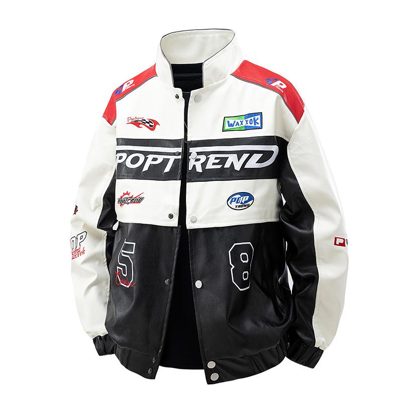 

Trendy American Motorcycle-Style PU Leather Jacket: Detachable & Cool Design for Autumn/Winter XL (120-140 jin) білий
